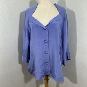 Barrie Pace Blouse Womens 24W Purple Silk V Neck Suit Luxury Fairy Career‎